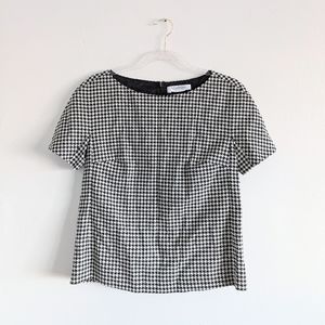 MaxMara Bateau Neck Houndstooth Virgin Wool Blend Top